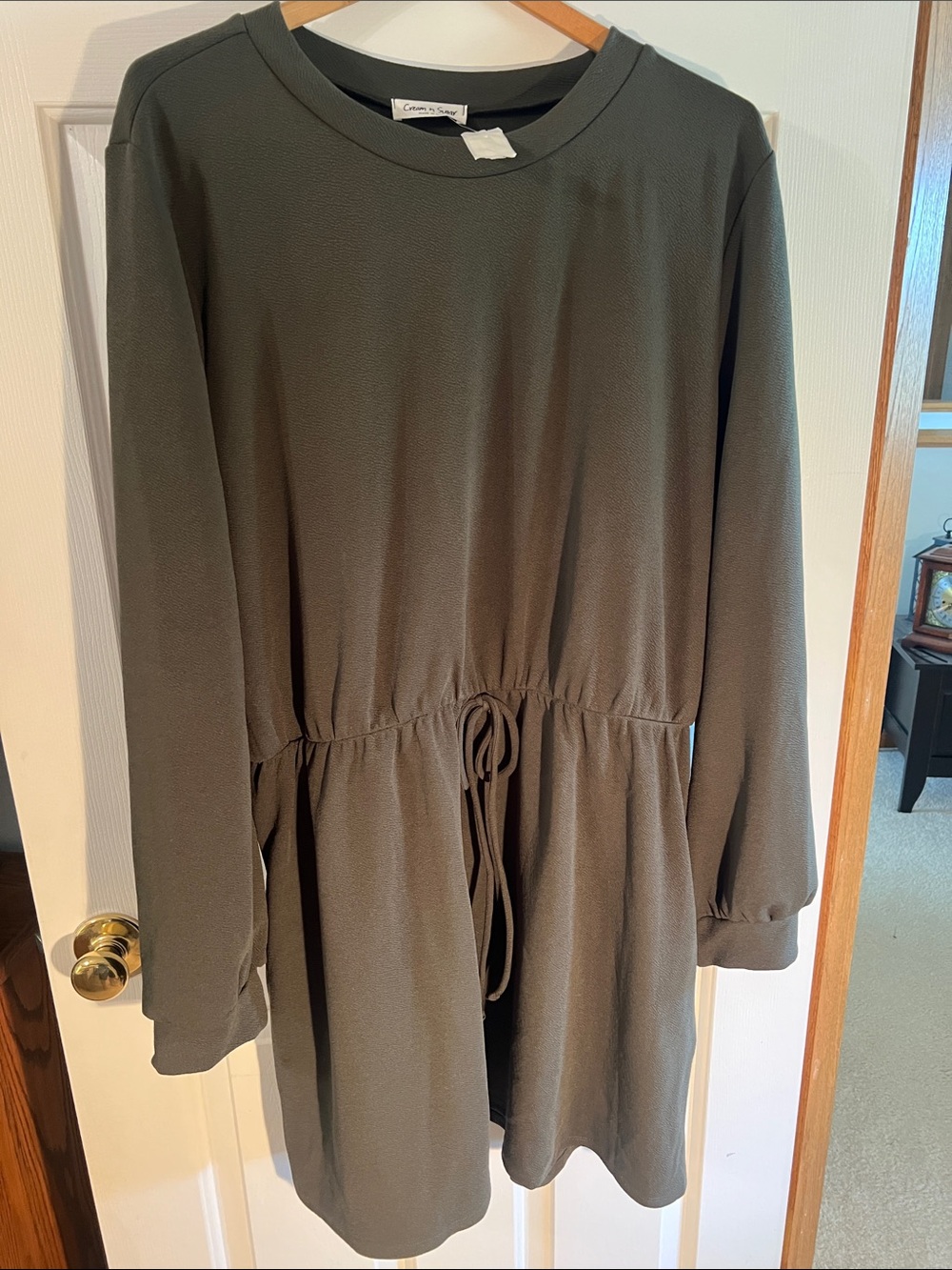 Cozy Drawstring Waist Asymmetrical Dress - Olive Green